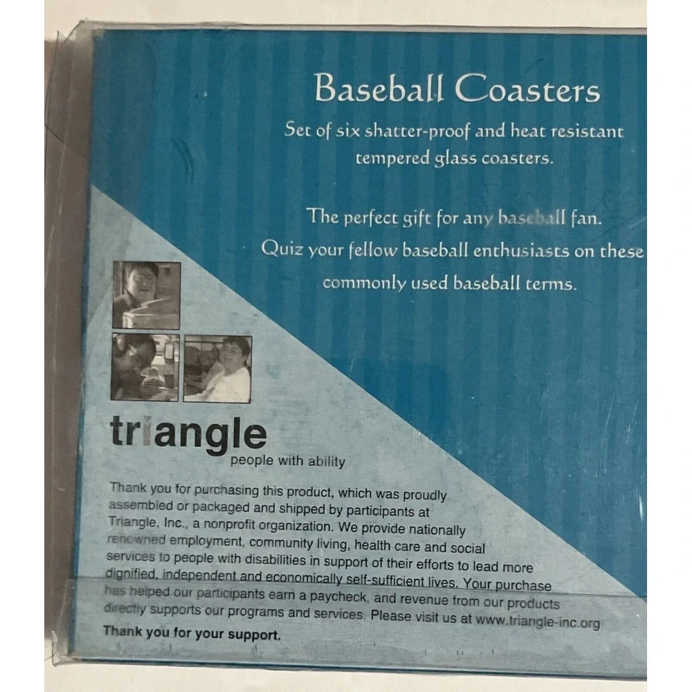 Triangle Inc‎ Vintage Baseball Tempered Glass Coasters - Set of 6 Never Used